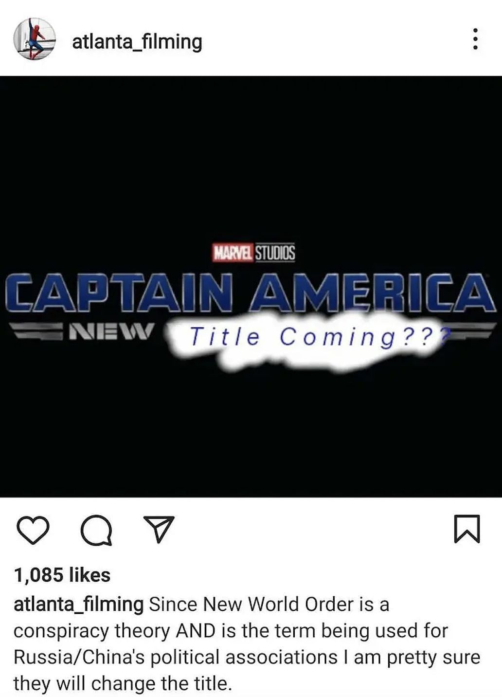 Geopolitical events involving Russia and China may prompt a title change for Captain America: New World Order, according to a March 21 Instagram post (Image via Atlanta Filming&#039;s Instagram)