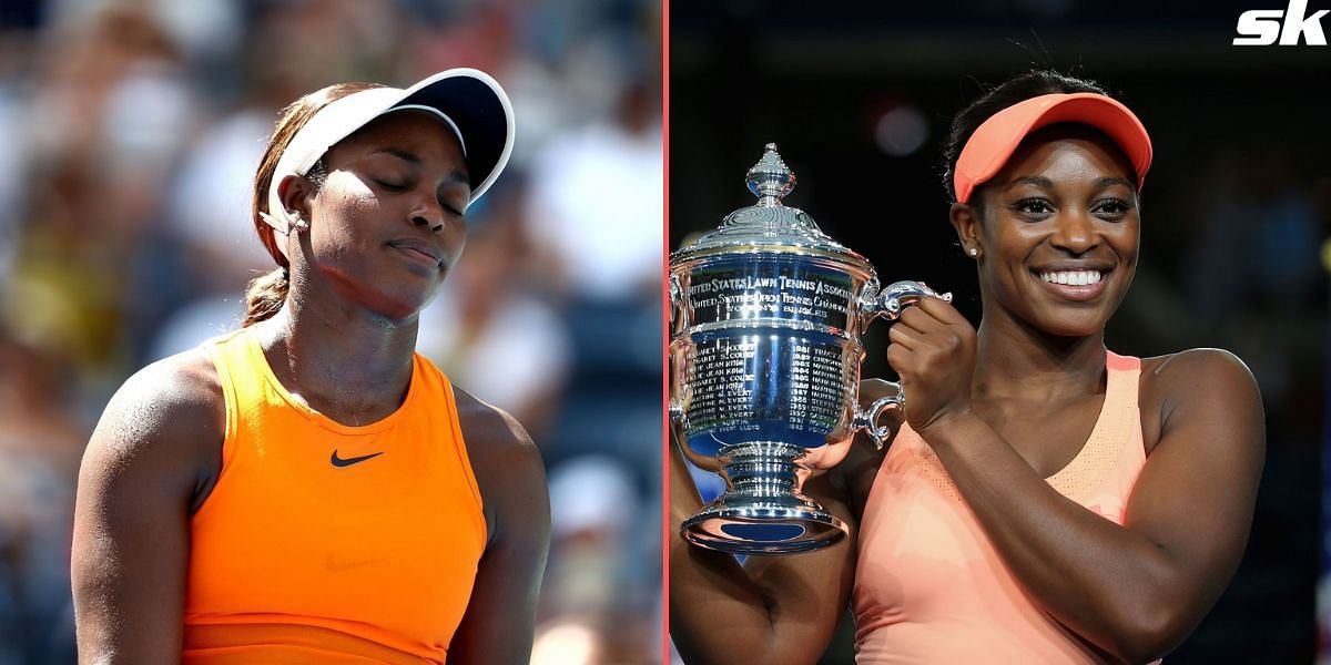 Sloane Stephens, pictured with the 2017 US Open trophy (R)