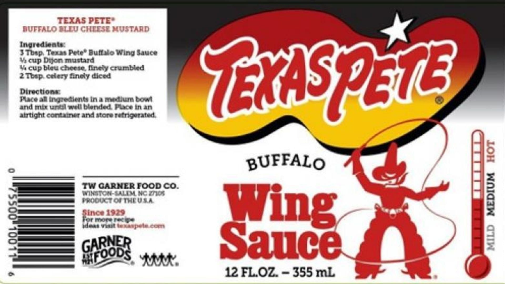 The recalled bottles of Texas Pete Buffalo Wing Sauce may contain undeclared soy allergens (Image via FDA)