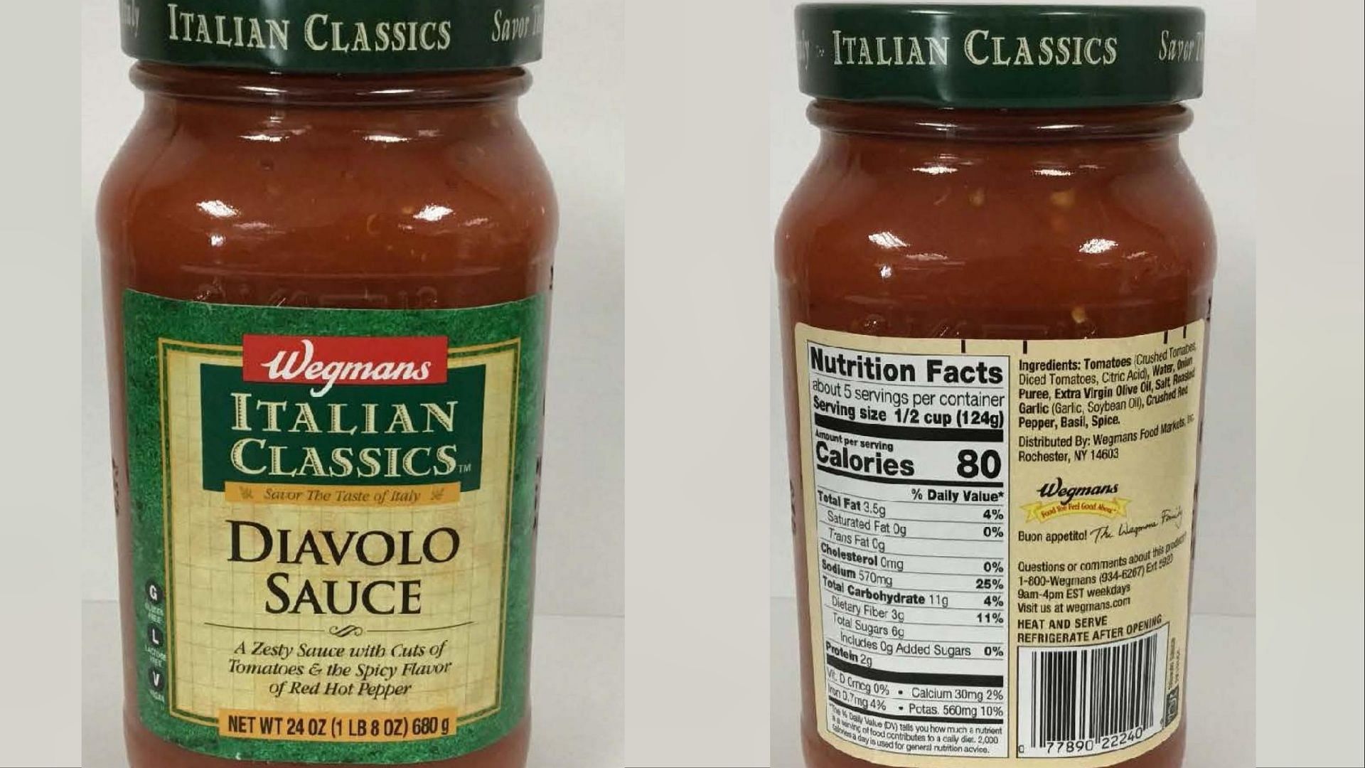 The recalled Wegmans Italian Classics Diavolo pasta sauce jars may contain undeclared anchovy allergens (Image via FDA)