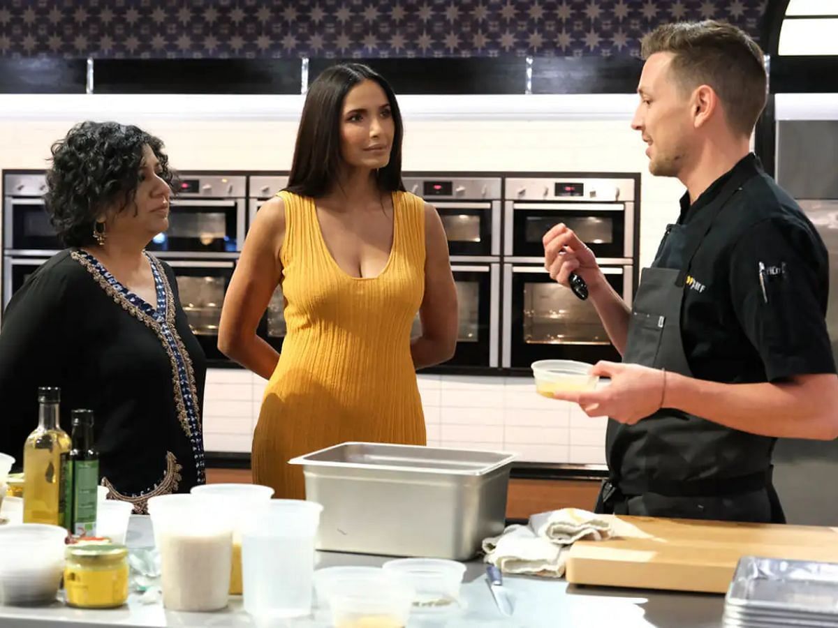 Asma Khan, Padma Lakshmi, and Tom Goetter (Image via David Moir/Bravo)