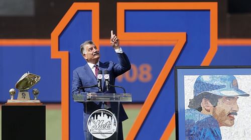 Miami Marlins v New York Mets NEW YORK, NEW YORK - JULY 09: Former New York Met Keith Hernandez speaks during his jersey retirement ceremony prior to a game against the Miami Marlins at Citi Field on July 09, 2022 in New York City. (Photo by Jim McIsaac/Getty Images)