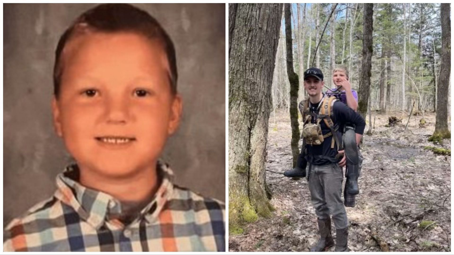 8-year-old Nante Niemi was found safe after he went missing in the woods for 48 hours, (Images via @MSPEighthDist/Twitter)