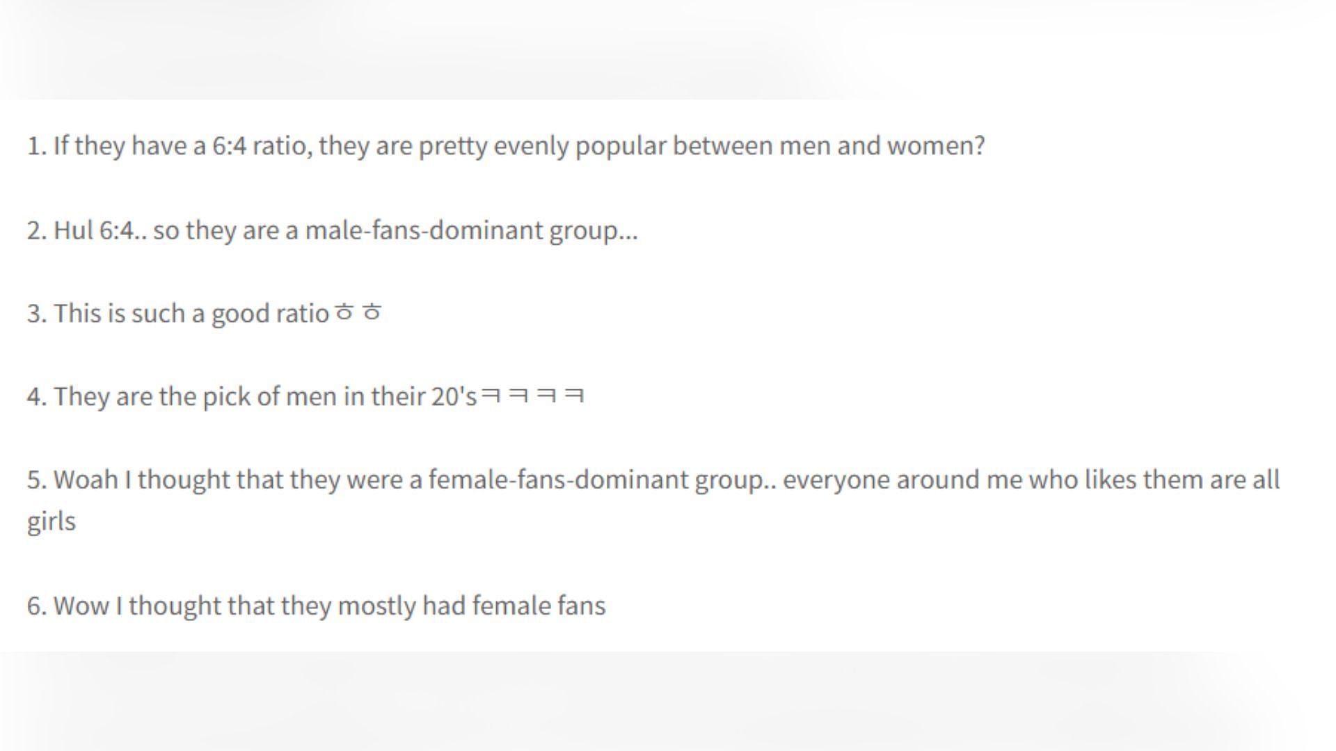 Korean netizens&#039; reaction to the gender demographic (Image via pannchoa)