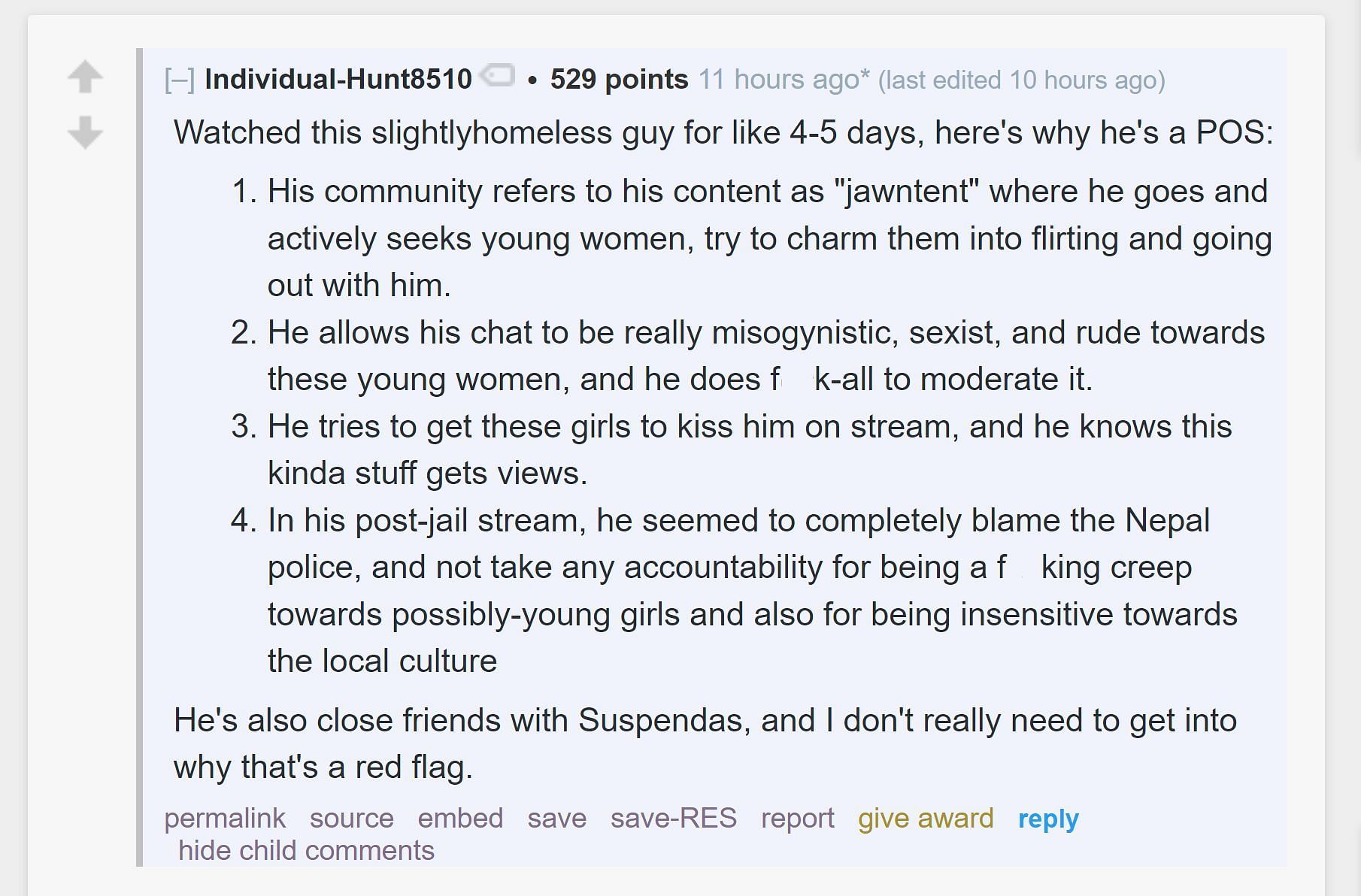 Reddit community responding to Kick content creator Slightly Homeless&#039; address 2/2 (Image via r/LivestreamFail)