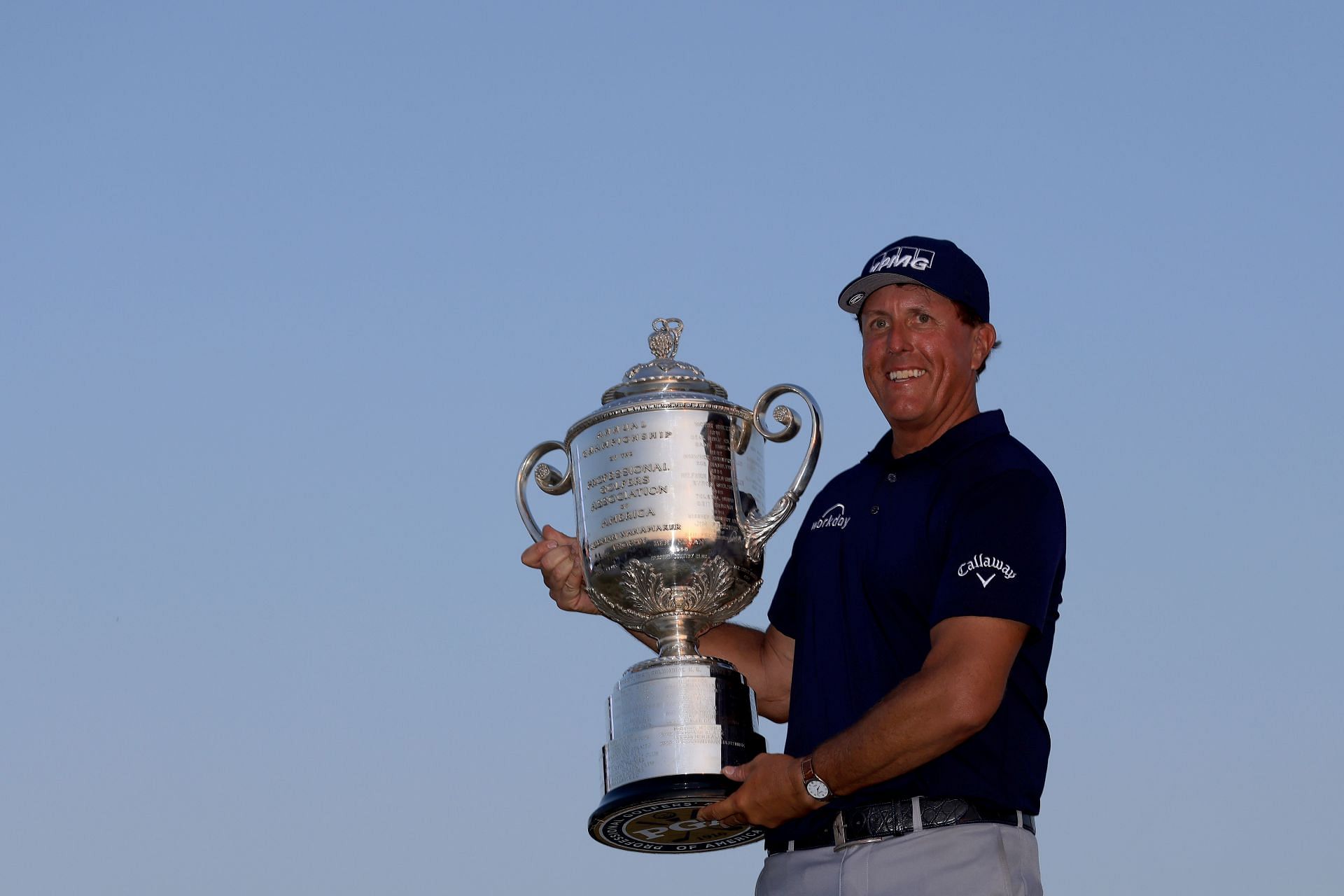 Phil Mickelson with the 2021 PGA Championship trophy - Final Round (via Getty Images)