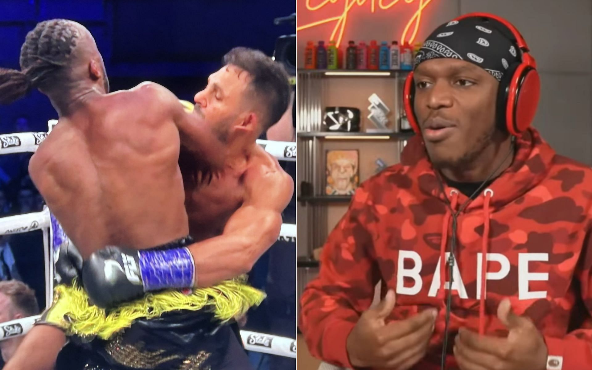 KSI knocks out Joe Fournier [Left], and KSI [Right] [Photo credit: @Dexerto - Twitter, and MMAFightingonSBN - YouTube]