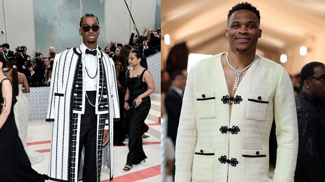 "He looks like a piano" - NBA fans mock Shai Gilgeous-Alexander and Russell Westbrook for their outfits at the Met Gala 2023