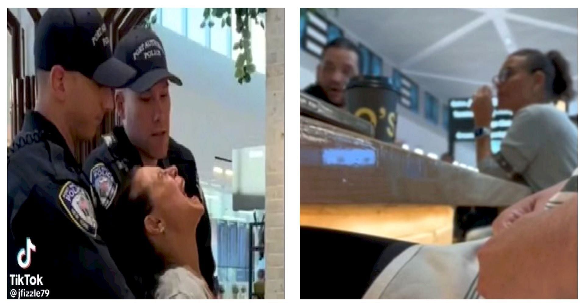 Video of woman at Newark Airport threatening bartender and getting arrested gioes viral (Image via snip from Reddit/PublicFreakout)