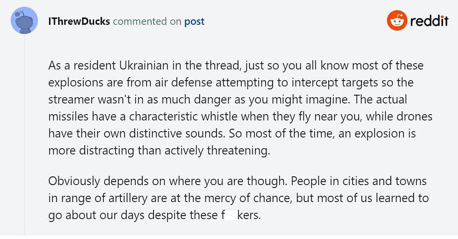 Ukrainian user shares their opinion on the situation (Image via r/LivestreamFail Reddit)