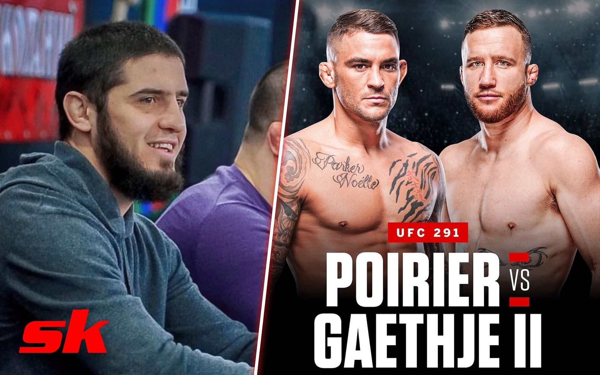 Islam Makhachev (left) and Dustin Poirier vs. Justin Gaethje at UFC 291 (right) [Image credits: @islam_makhachev and @espnmma on Instagram] 