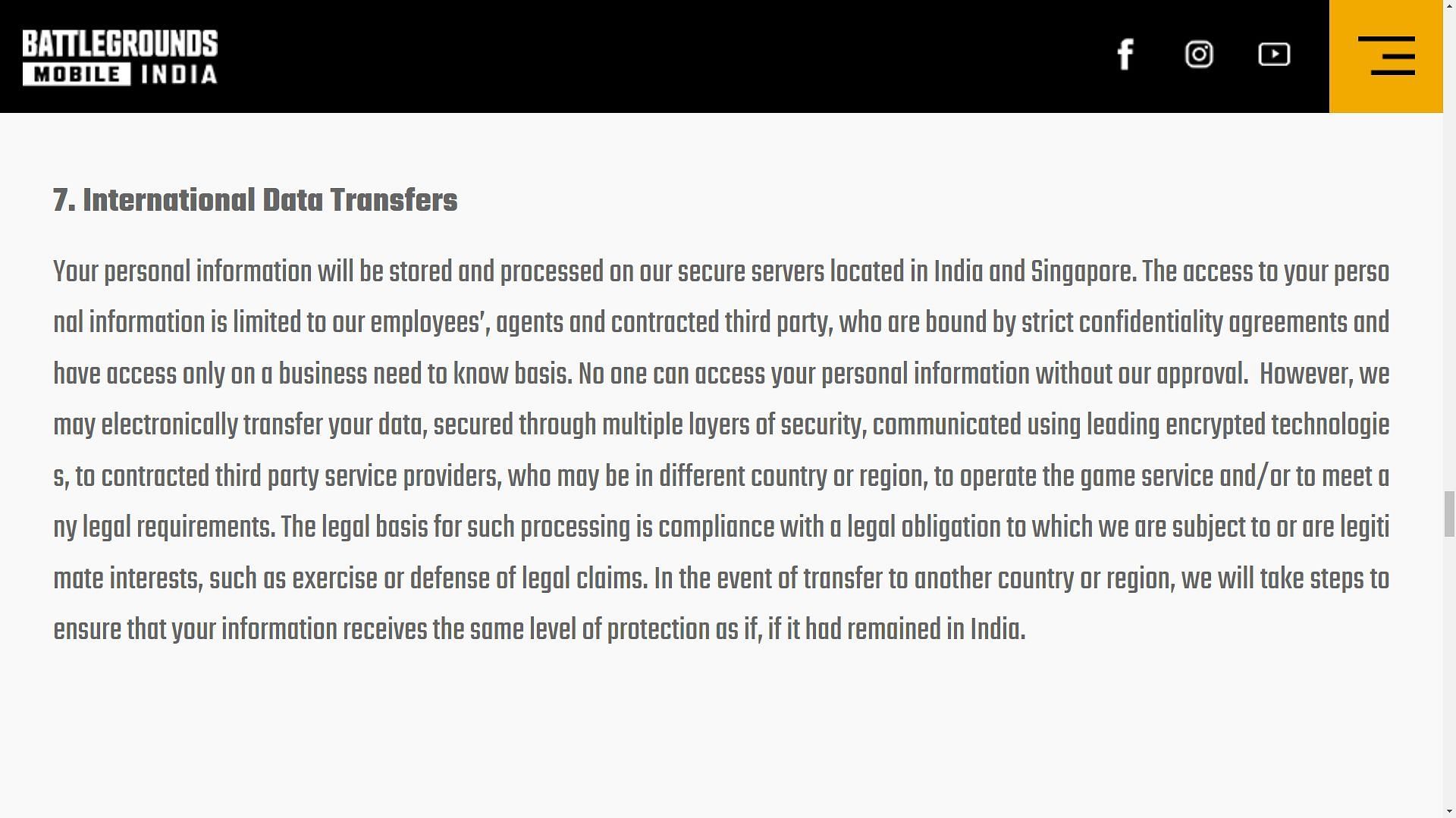 Krafton&#039;s stance on International Data Transfers (Image via Krafton)