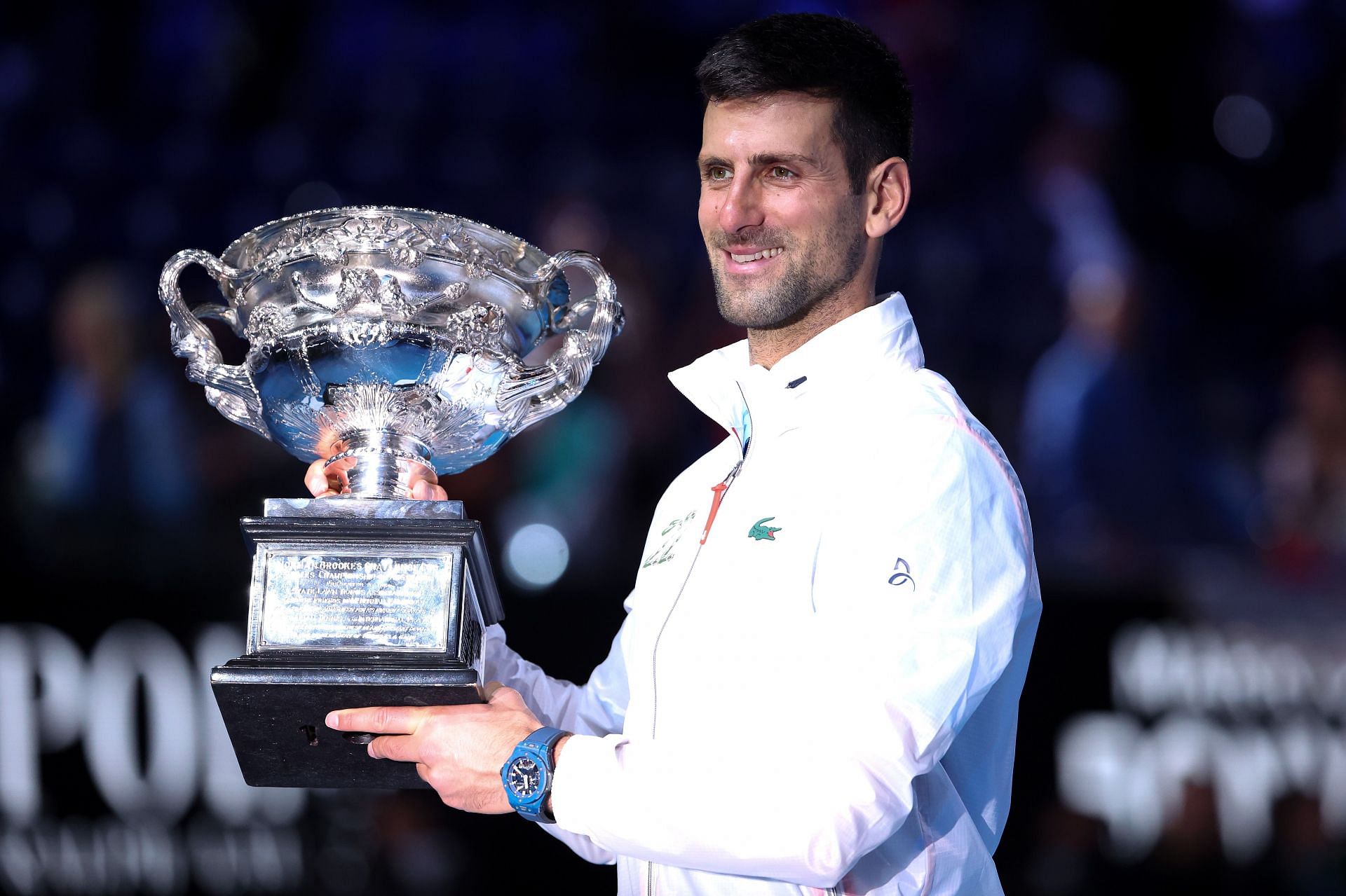 Novak Djokovic with the 2023 Australian Open title.
