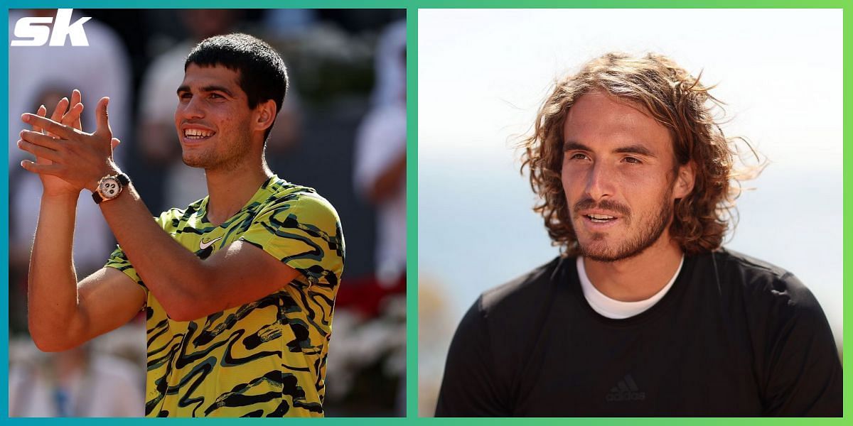 Carlos Alcaraz (L) and Stefanos Tsitsipas (R)