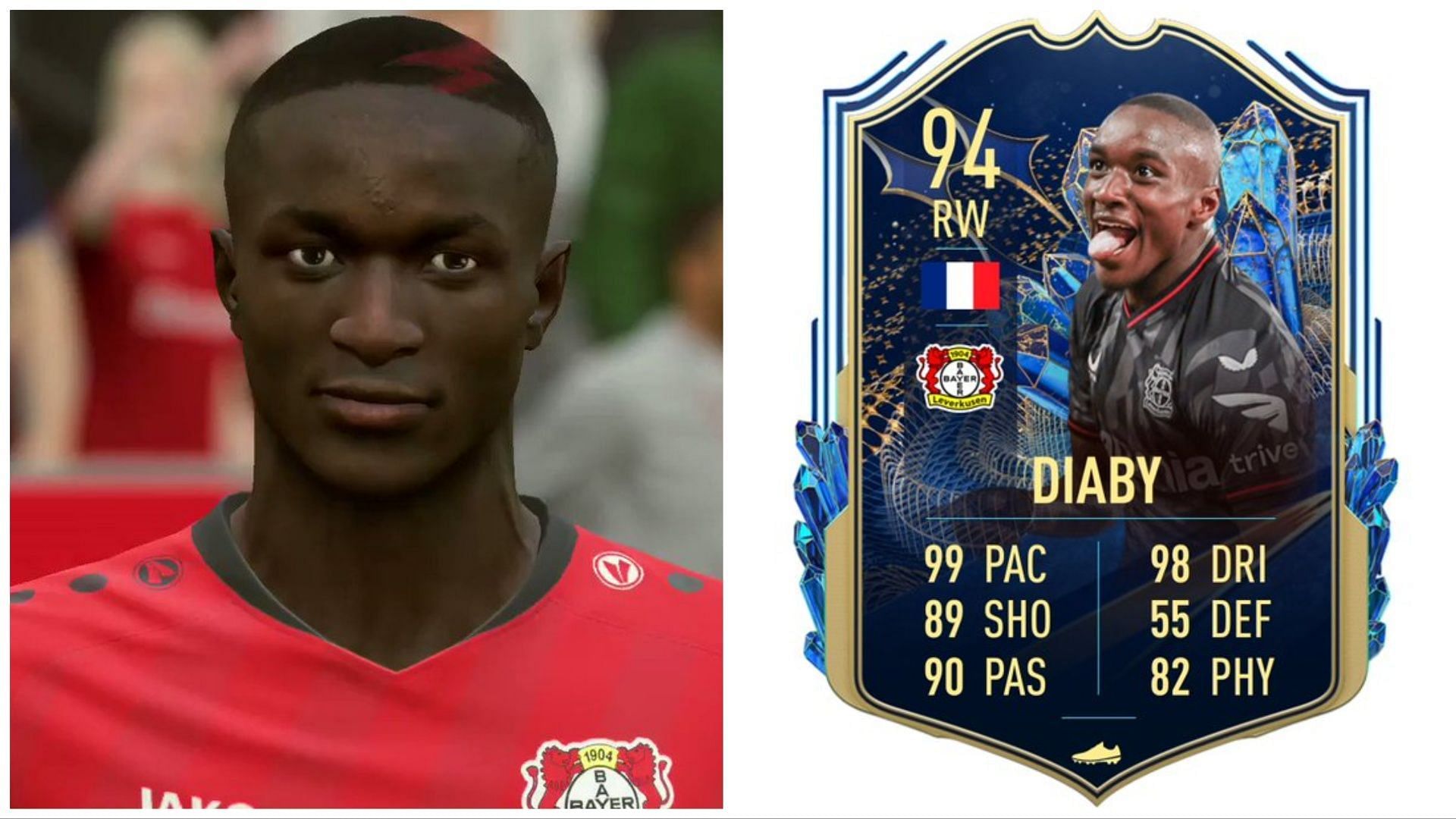 TOTS Diaby has been leaked (Images via EA Sports and Twitter/FIFA23Leaked_)