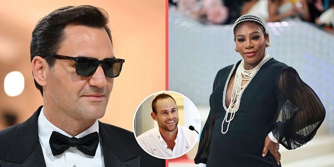 Andy Roddick catches up with "great friends" Roger Federer and Serena Williams at Met Gala 2023