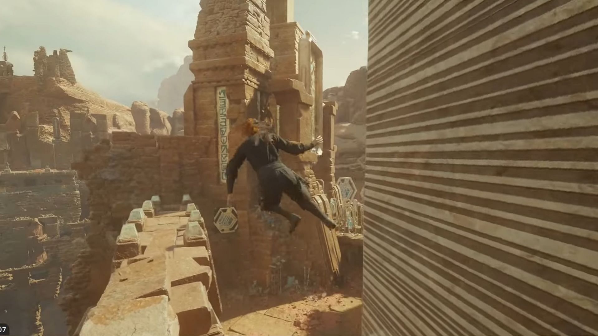 After jumping from this pillar, head towards the end of the path on the fort&#039;s wall (Image via Electronic Arts)