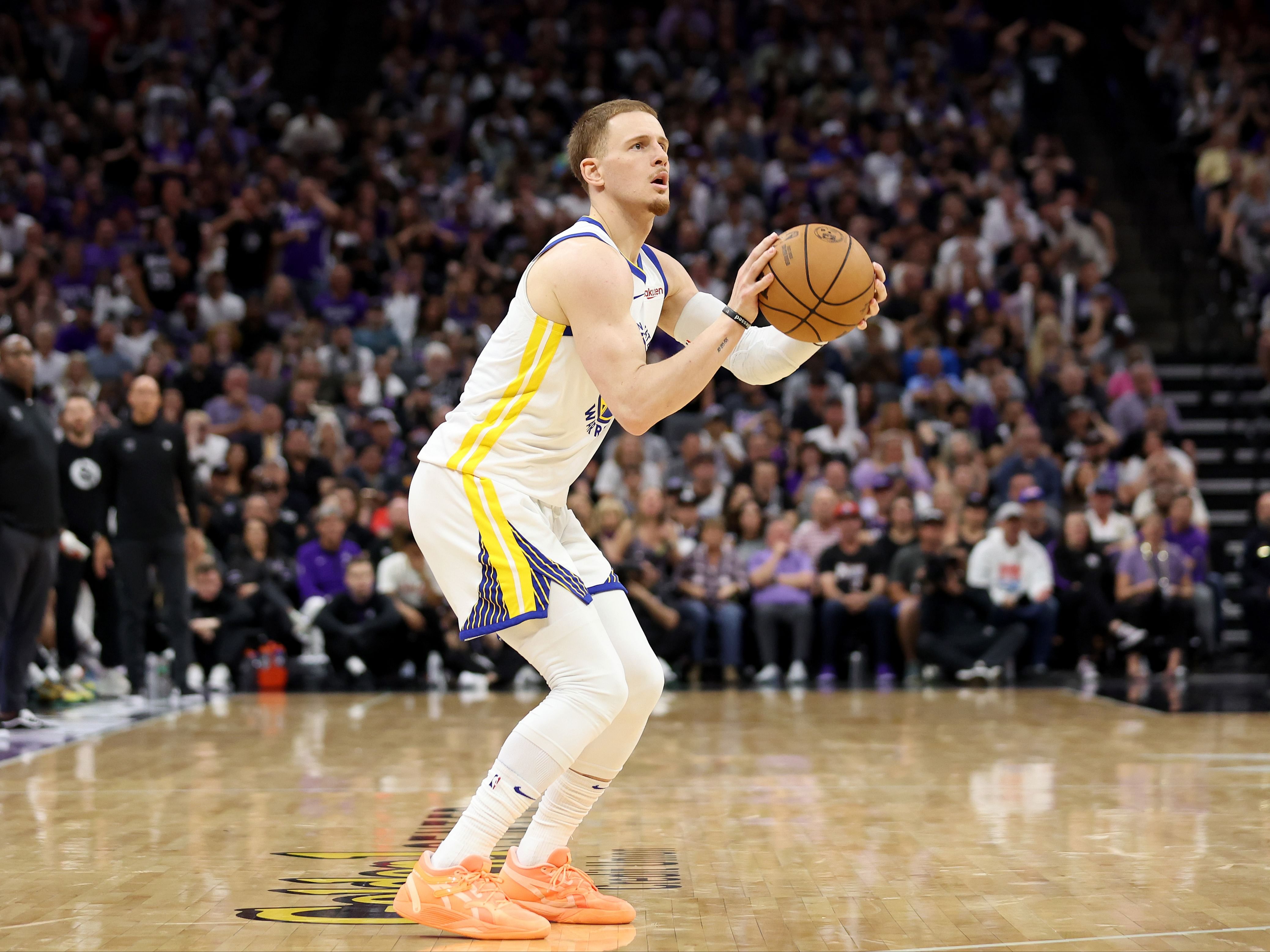 Donte DiVincenzo in action during Golden State Warriors v Sacramento Kings - Game Five