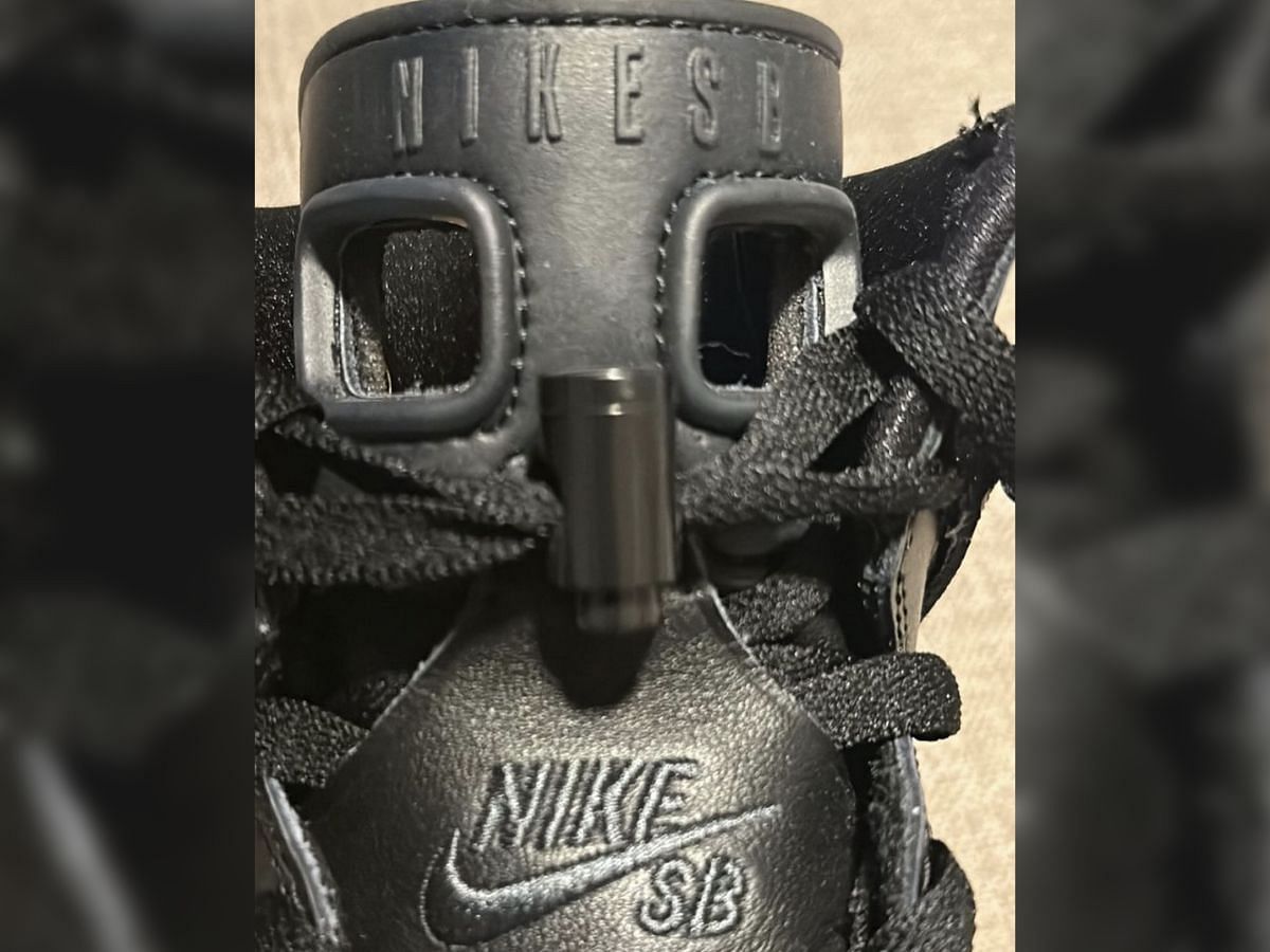 The upcoming Nike SB x Air Jordan 6 sneakers are clad in a triple black color scheme. (Image via @le.syndrome/Instagram)