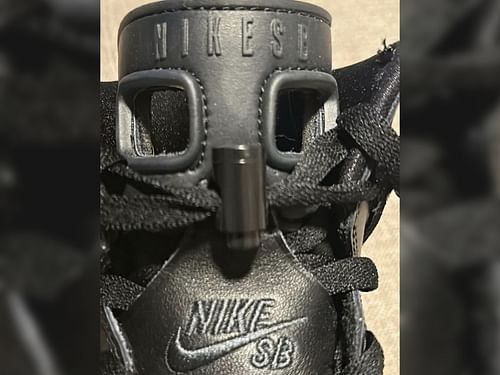 The upcoming Nike SB x Air Jordan 6 sneakers are clad in a triple black color scheme. (Image via @le.syndrome/Instagram)