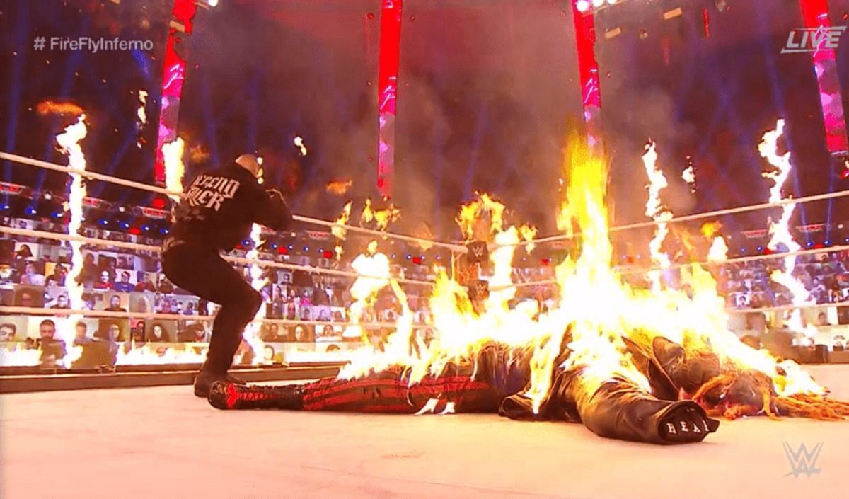 The Fiend being set ablaze by Randy Orton