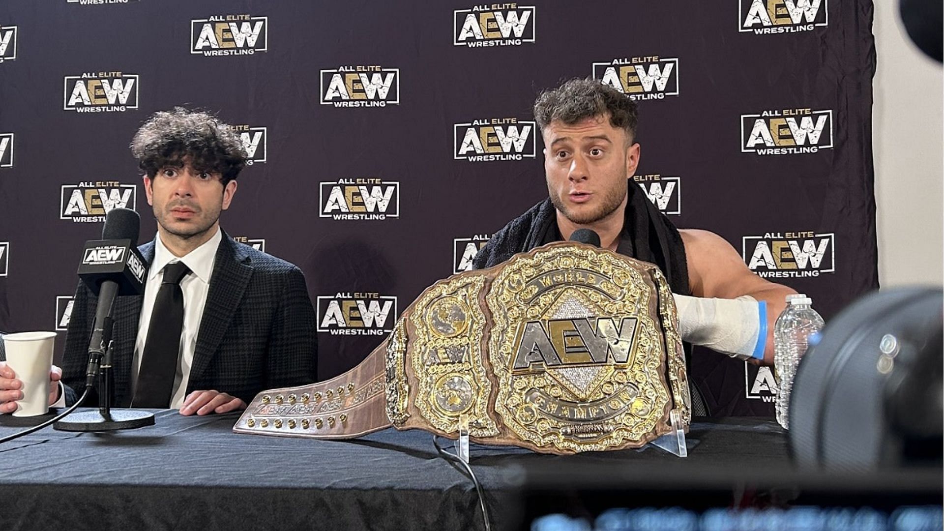 Tony Khan and MJF at the media scrum