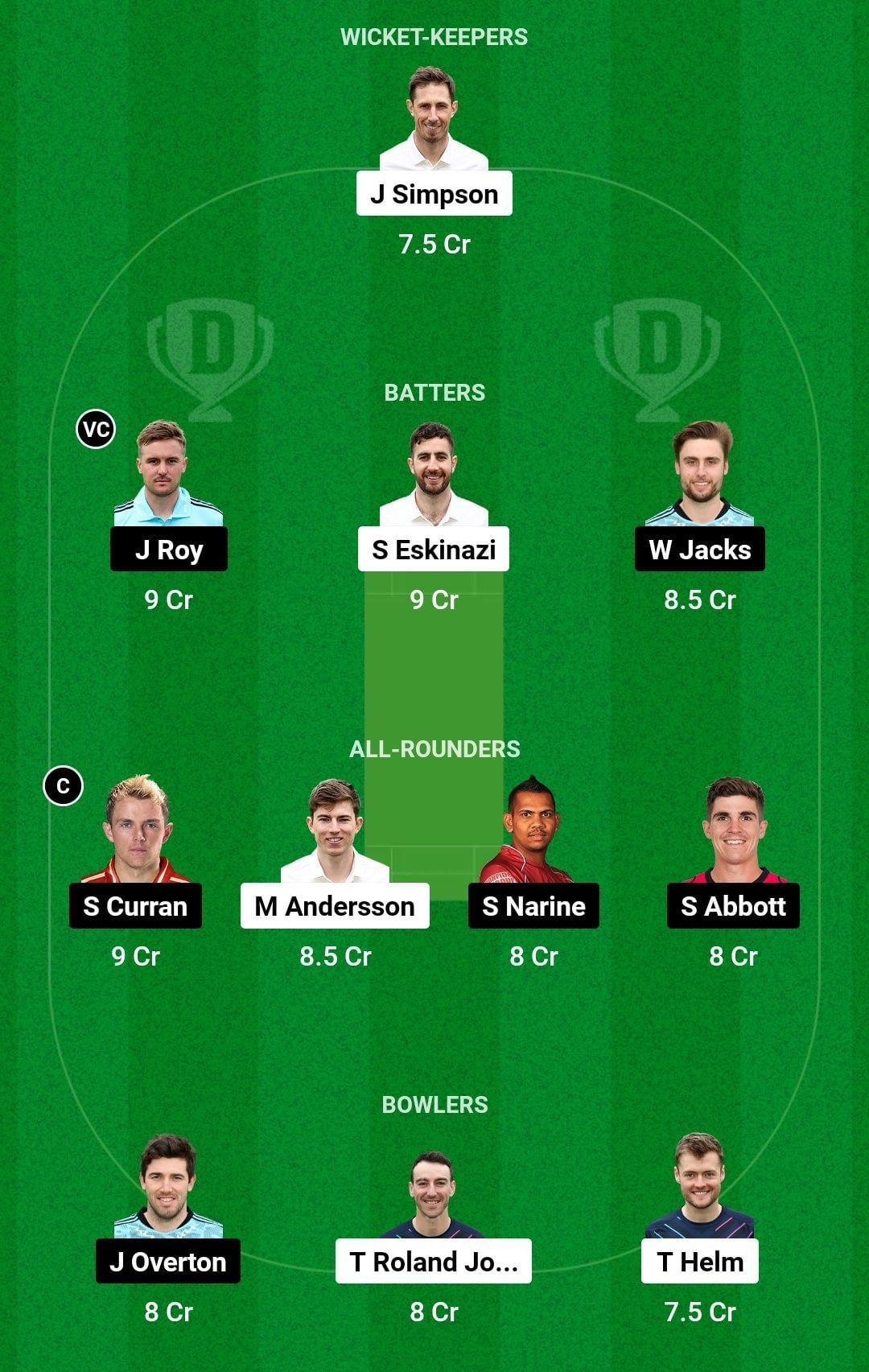 Dream11 Team for Middlesex vs Surrey - T20 Blast 2023.