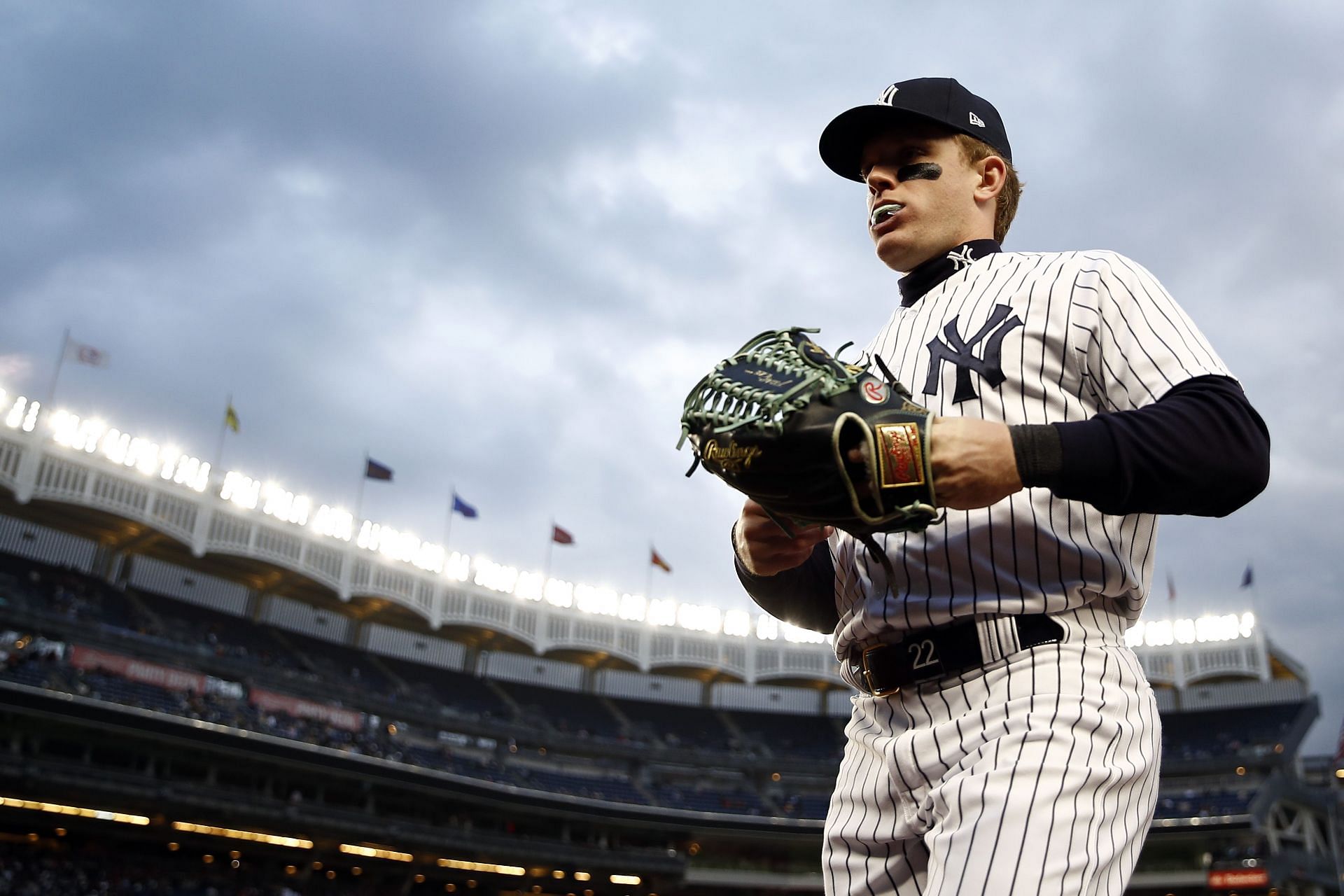 Harrison Bader #22 of the New York Yankees walks to the dugout