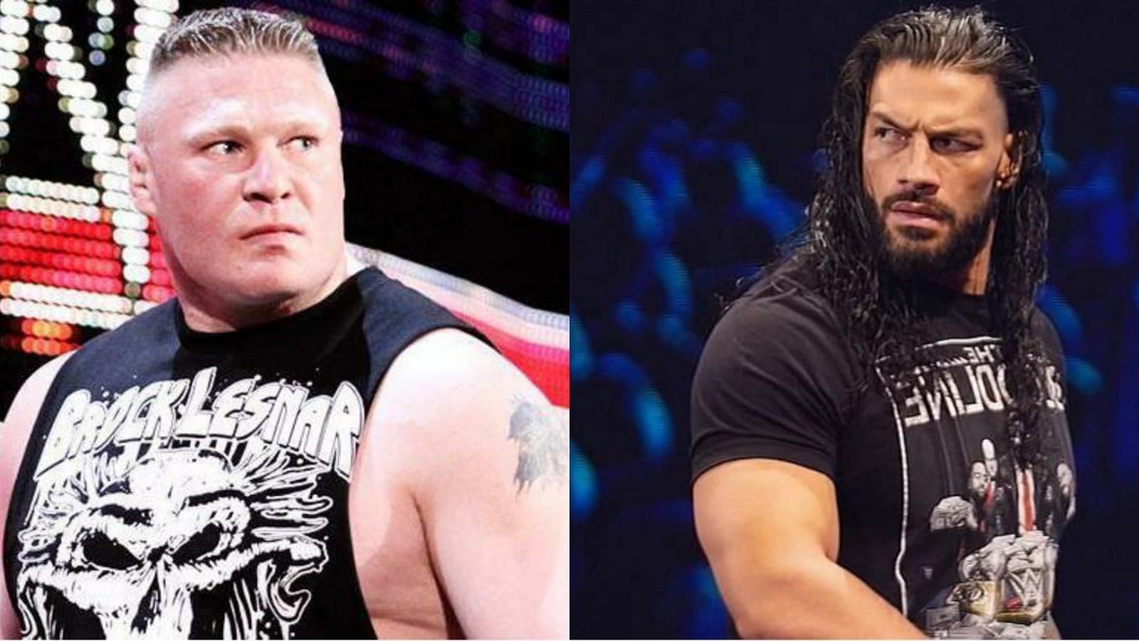 Brock Lesnar (left); Roman Reigns (right)