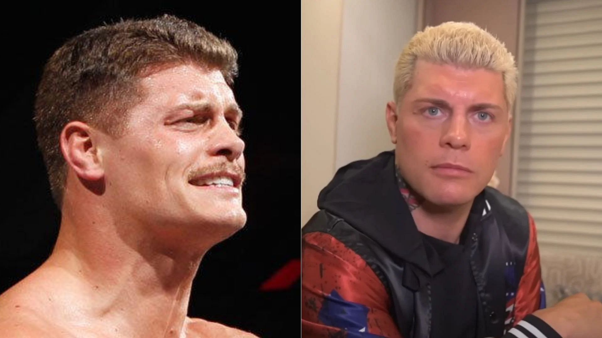 Cody Rhodes in 2013 (left); Cody Rhodes in 2022 (right)