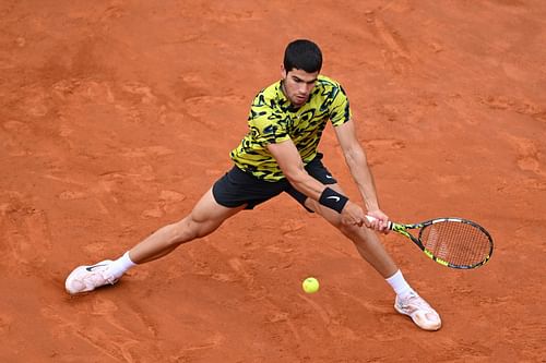 Carlos Alcaraz in action at the 2023 Internazionali BNL D'Italia in Rome.