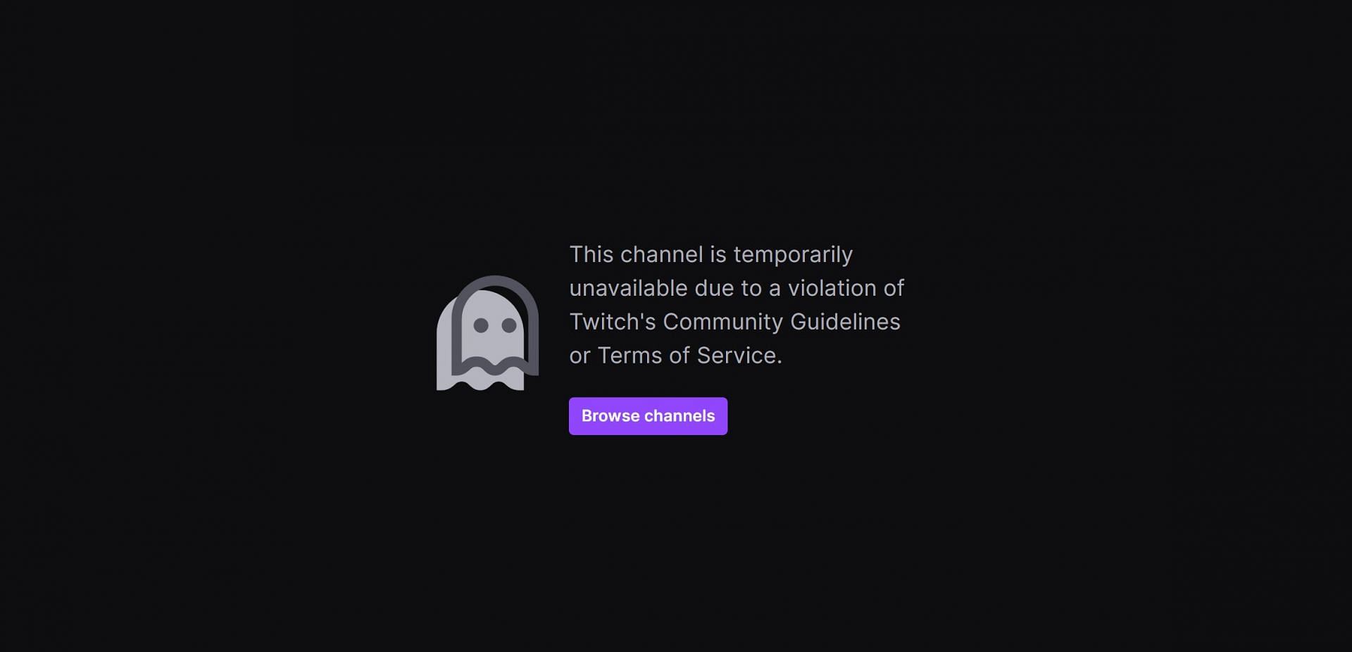 &quot;Temporary Unavailability&quot; message that appears on the streamer&#039;s channel, as of May 9, 2023 (Image via Twitch)