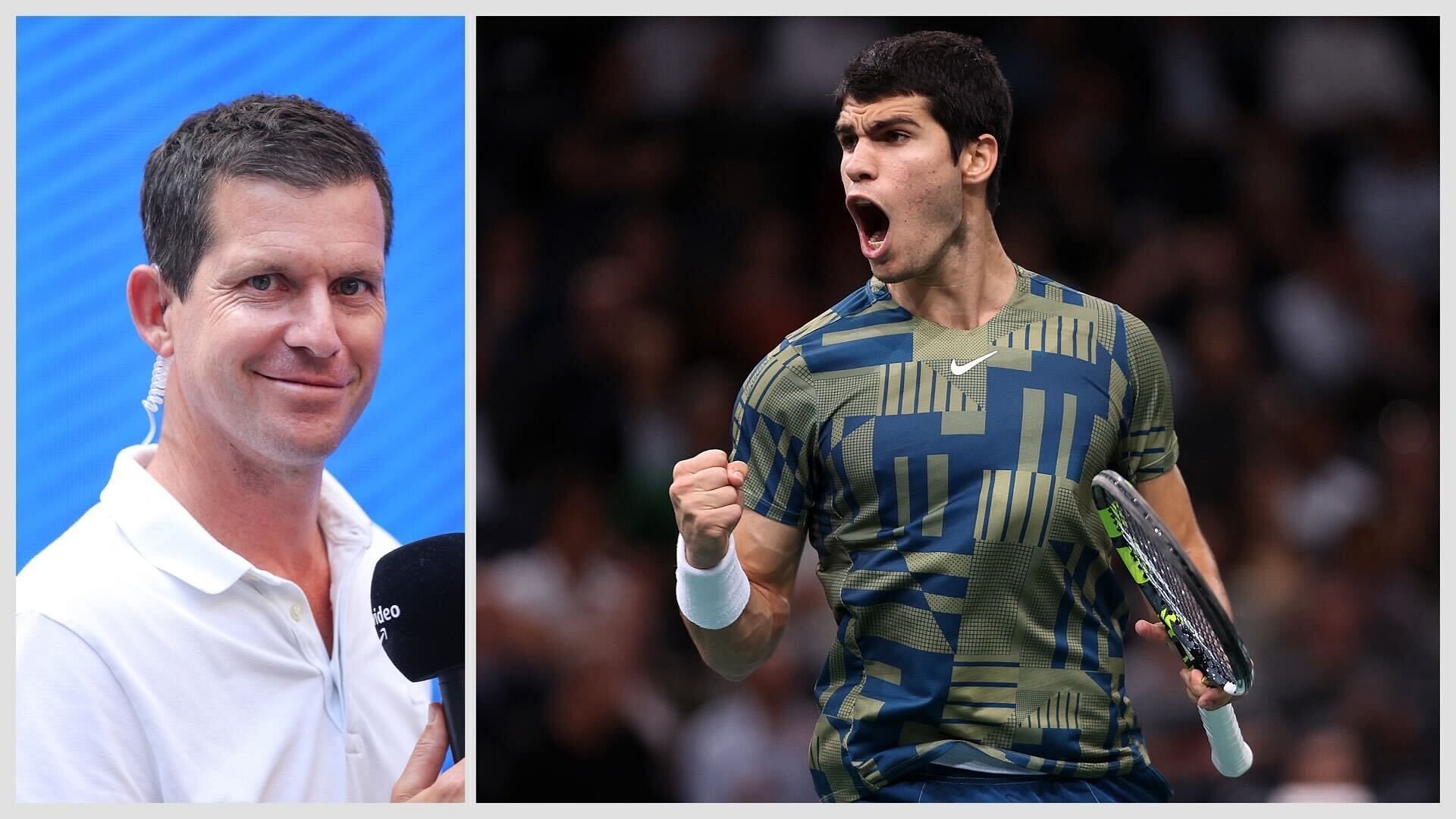 Tim Henman (left) and Carlos Alcaraz (right)