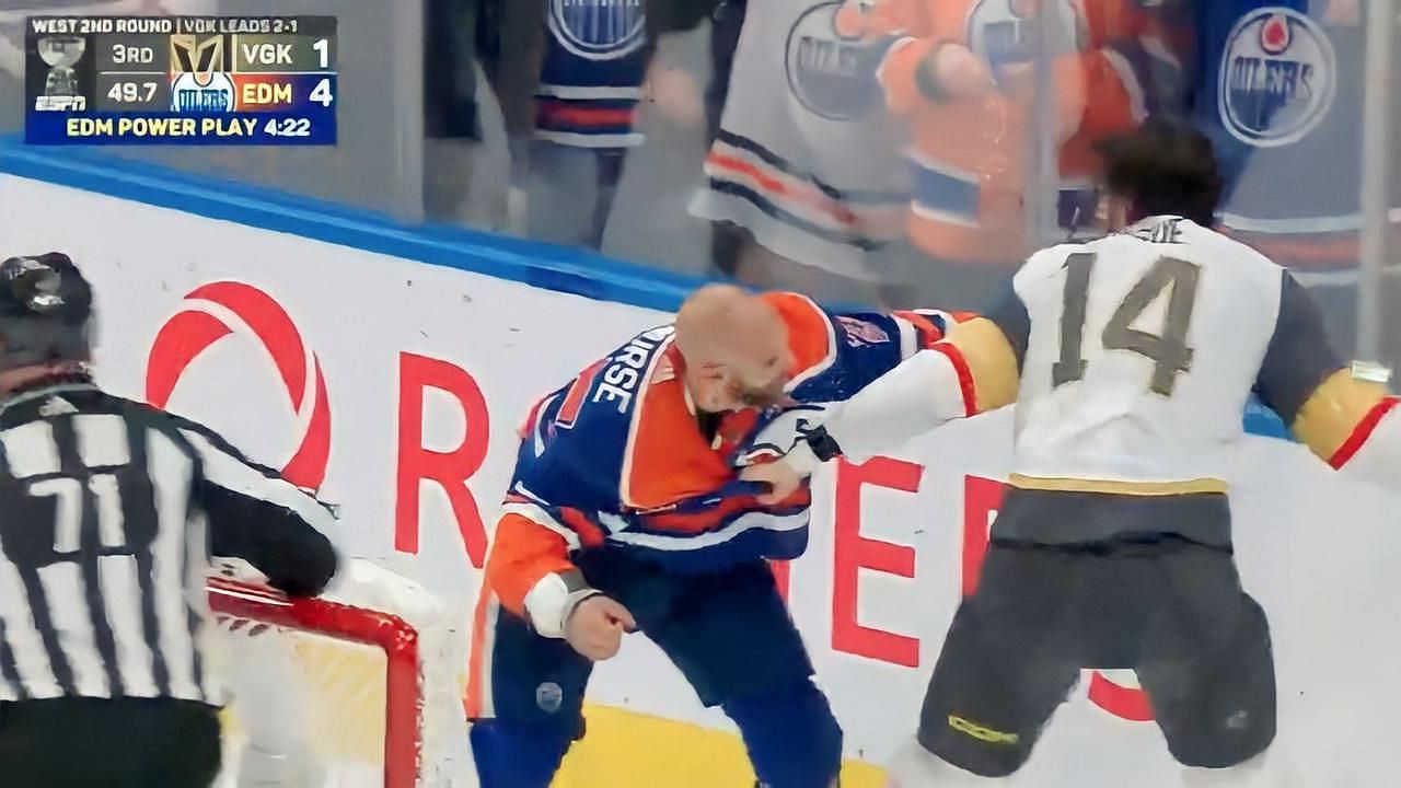 Darnell Nurse lands huge punches on Nicolas Hague as Edmonton Oilers thrash Vegas Golden Knights