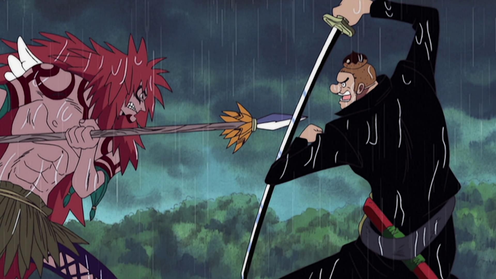 Kalgara vs Noland as seen in episode 187 of the One Piece anime (Image via Toei Animation, One Piece)