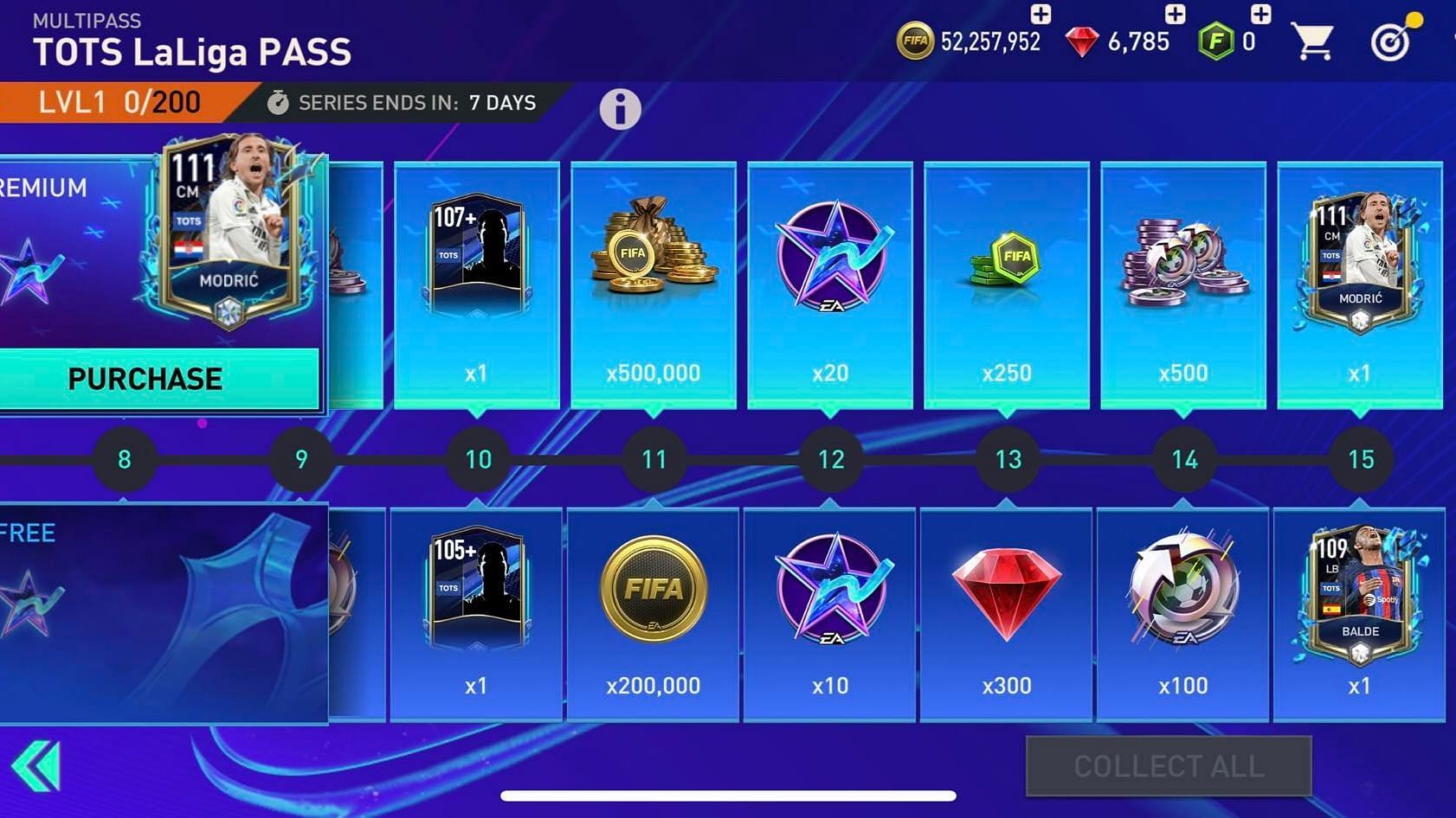 Snipept showing TOTS LaLiga Pass in FIFA Mobile (Image via EA Sports)