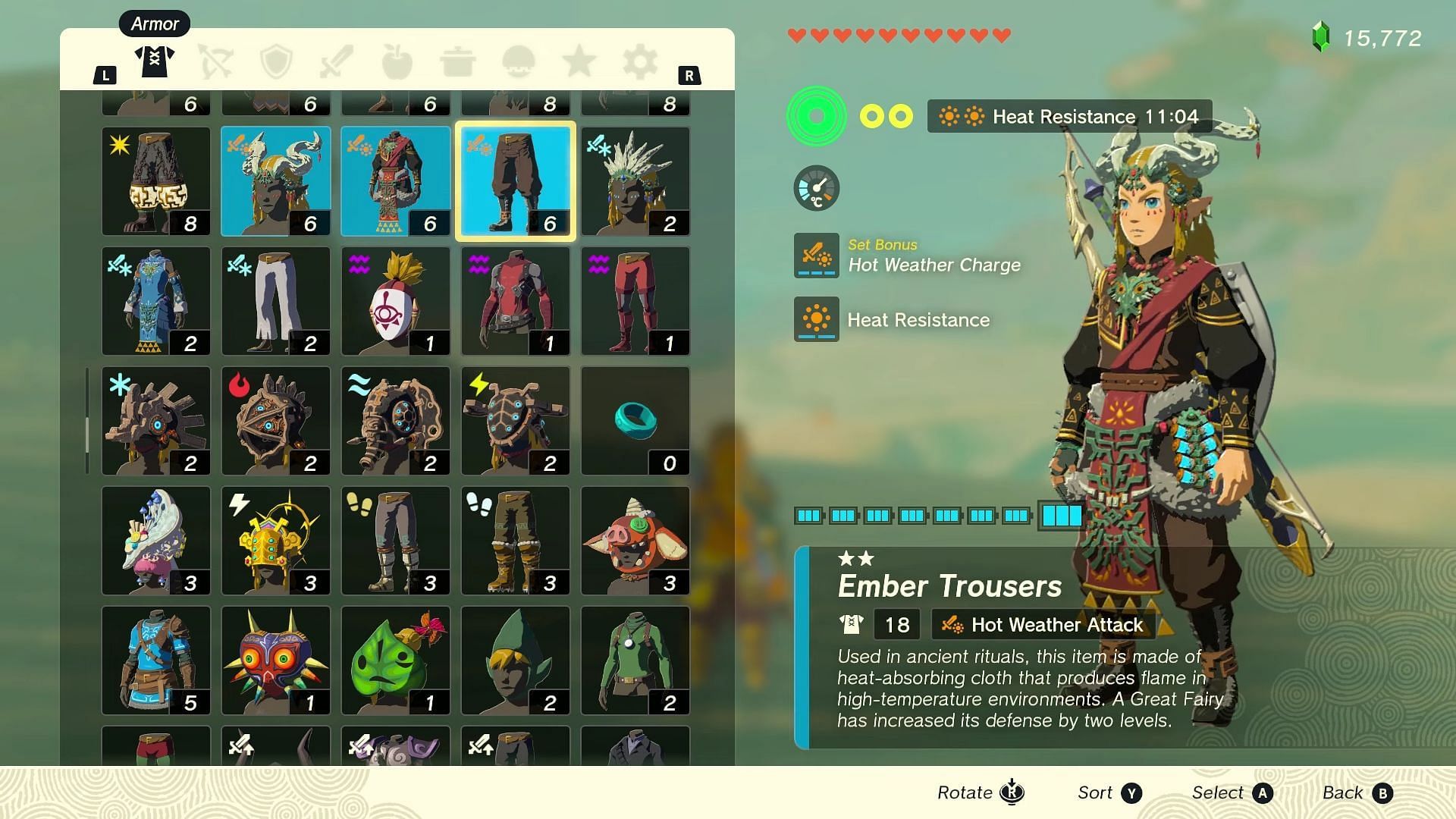 The Ember Armor as seen in the game (Image via Nintendo)