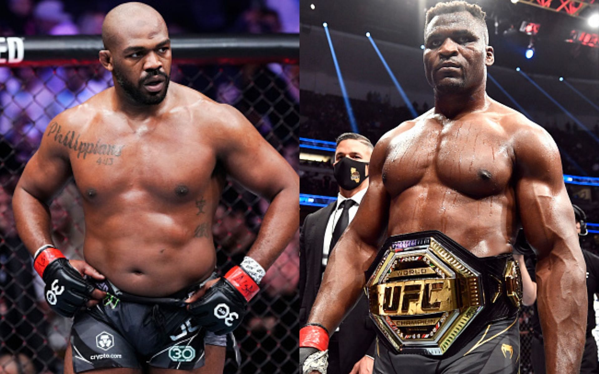 Jon Jones (left), Francis Ngannou (right)