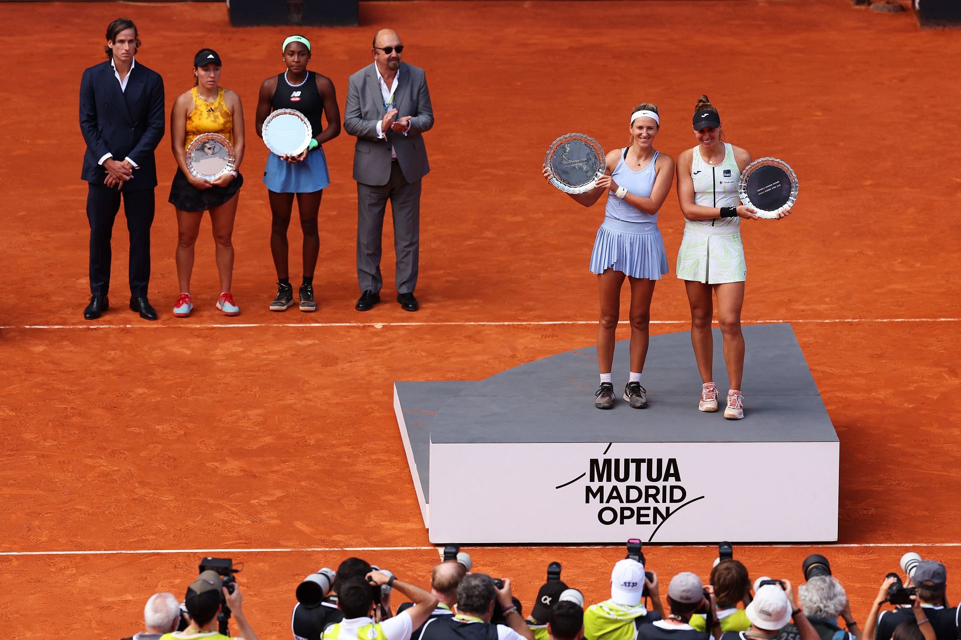 The finalists during the 2023 Madrid Open trophy ceremony