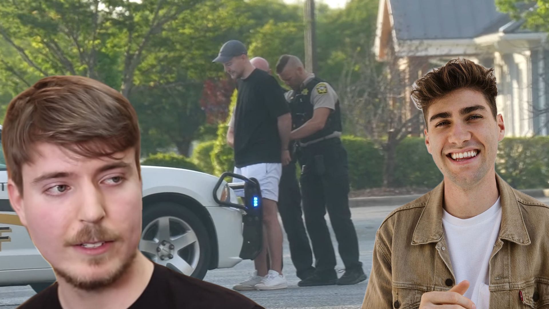 MrBeast getting &quot;arrested&quot; (Image via Airrack/YouTube)