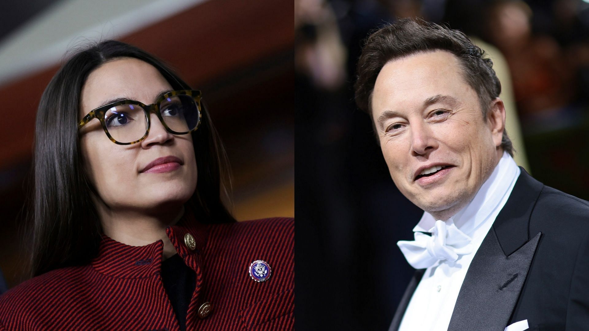 Viral AOC- Elon Musk parody tweet sparks hilarious reactions online (Images via Getty Images)