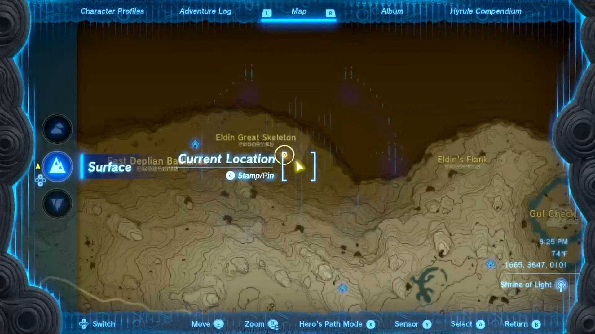 Location of the fossil for this mission (Image via Nintendo)