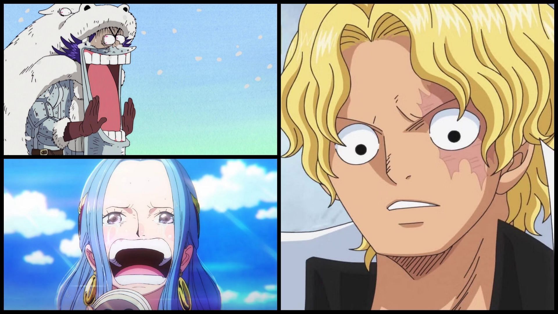 Sabo, Wapol, and Vivi are all made aware of some incredibly key information per the alleged One Piece Chapter 1085 spoilers (Image via Sportskeeda)