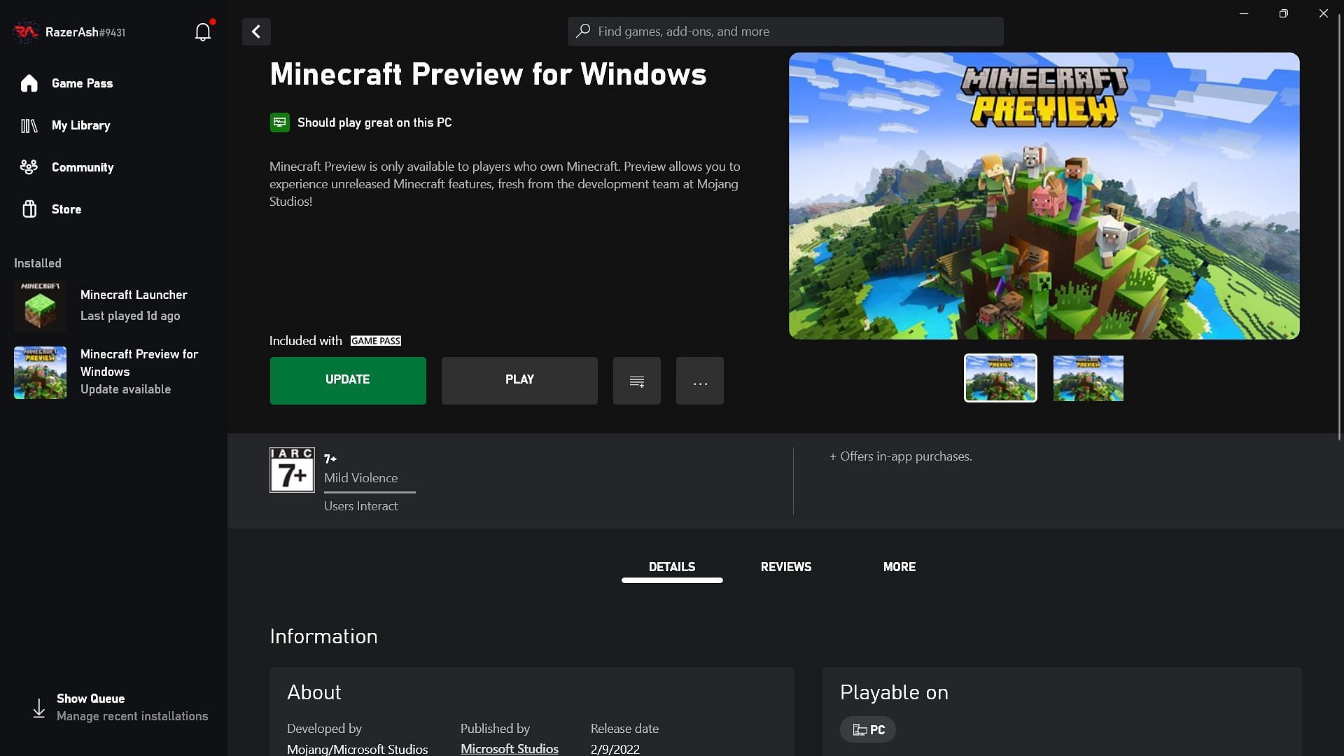 Xbox players can search for the Minecraft Bedrock preview 1.20.0.23 version on their store (Image via Sportskeeda)