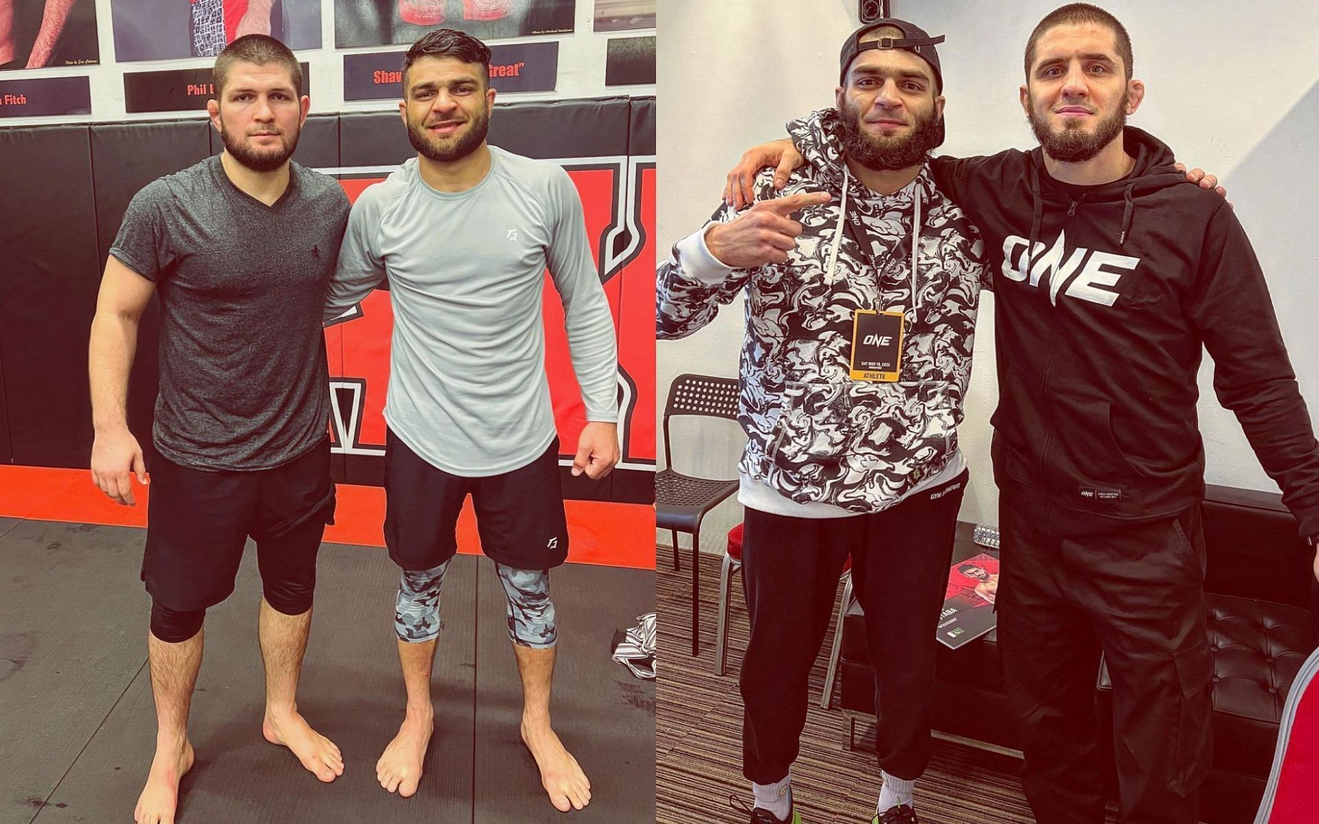 Ahmed Mujtaba with Khabib Nurmagomedov (L) and Islam Makhachev (R) | Photo by ONE Championship