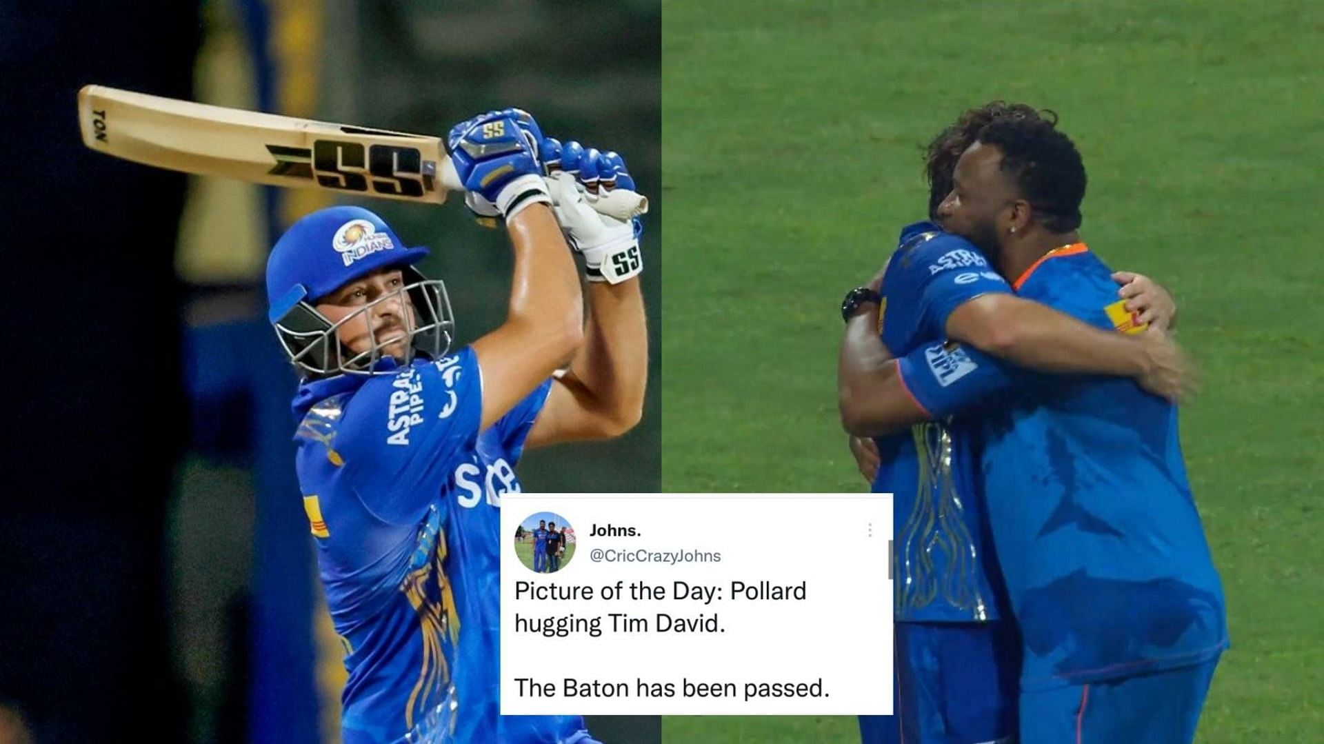 Tim David helped MI defeat RR last night (Image: Twitter/IPL)