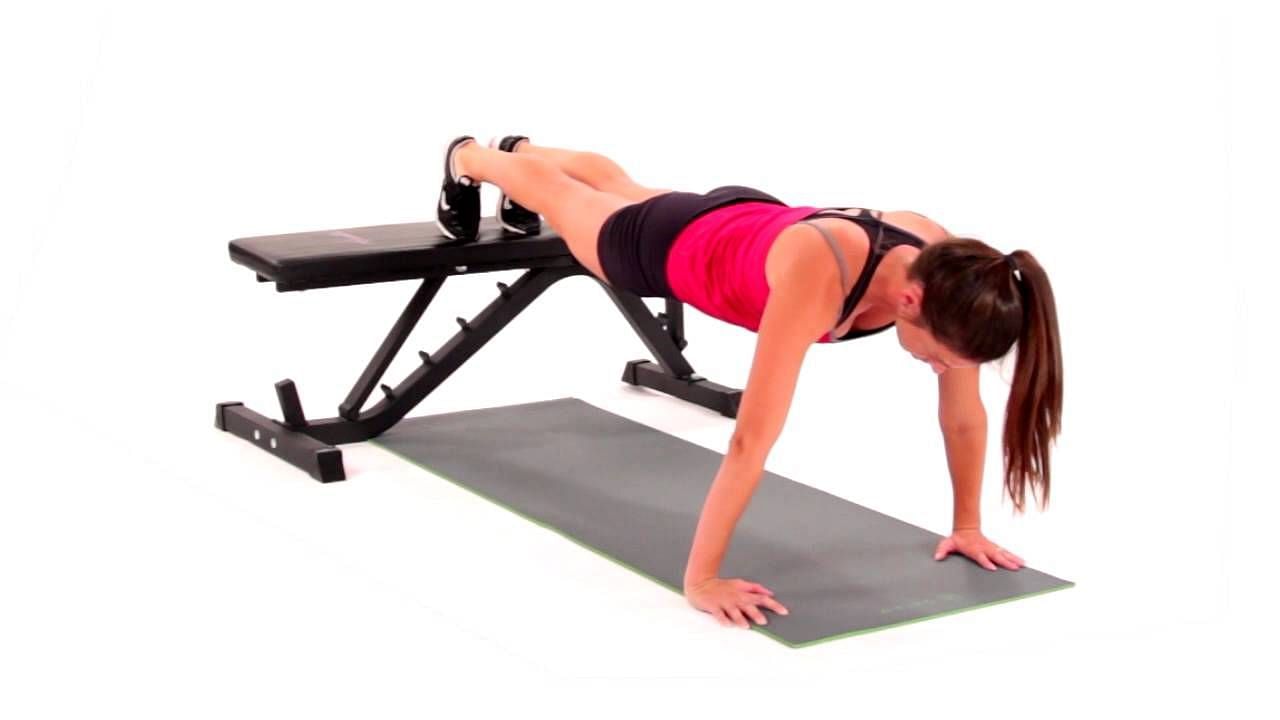 Decline push-ups, also known as descending push-ups, emerge as an exceptionally demanding yet immensely gratifying exercise.(Image via LivestrongWoman/ Youtube)