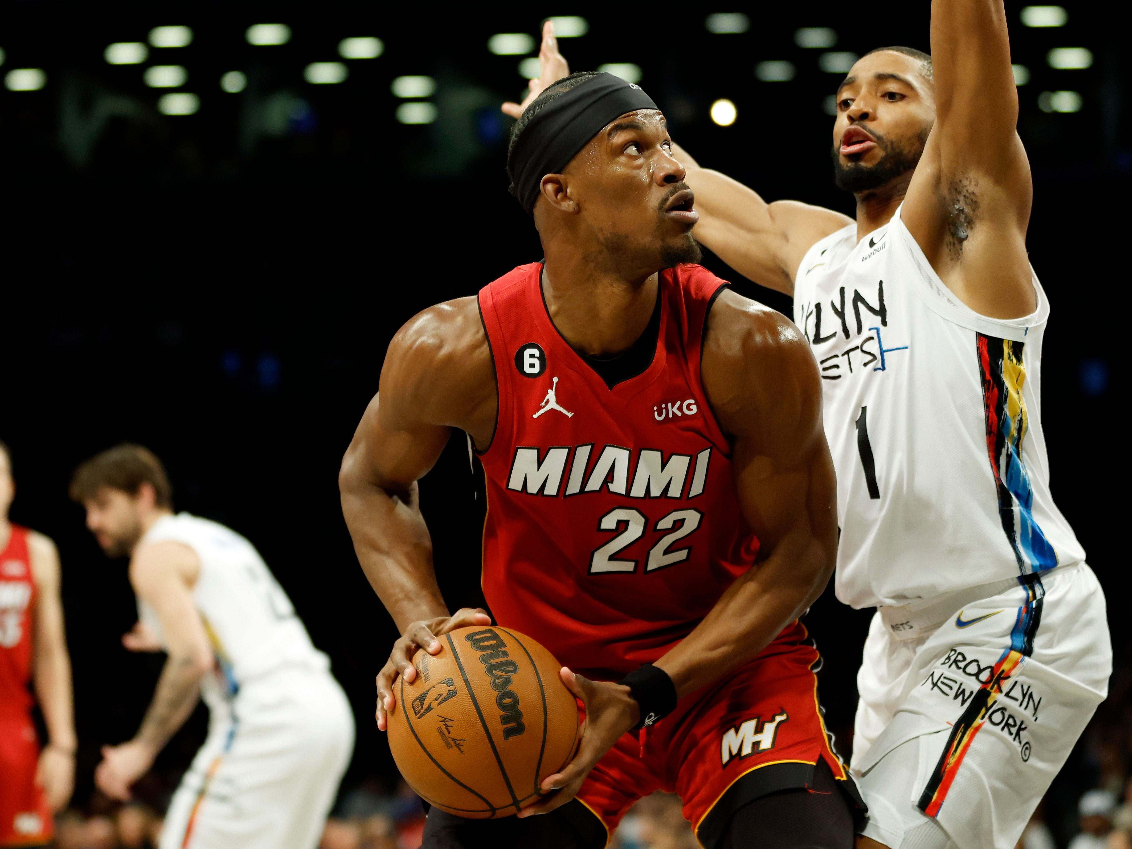 Jimmy Butler in action for Miami Heat v Brooklyn Nets