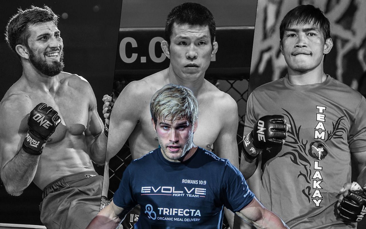 (Foreground) Sage Northcutt, (left) Halil Amir, (center) Shinya Aoki, and (right) Eduard Folayang.