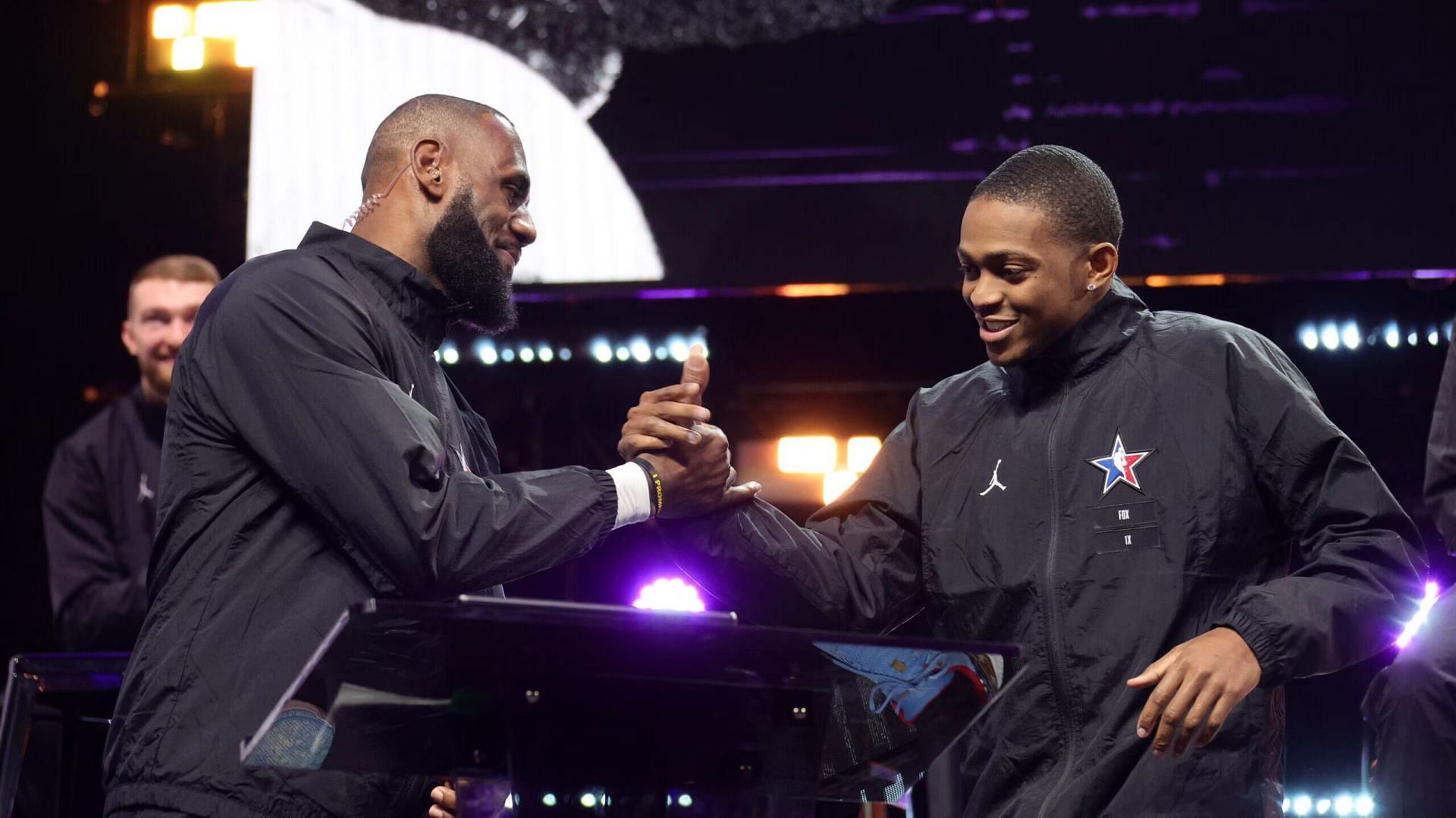 LeBron James of the LA Lakers and De&#039;Aaron Fox of the Sacramento Kings during the 2023 NBA All-Star Draft